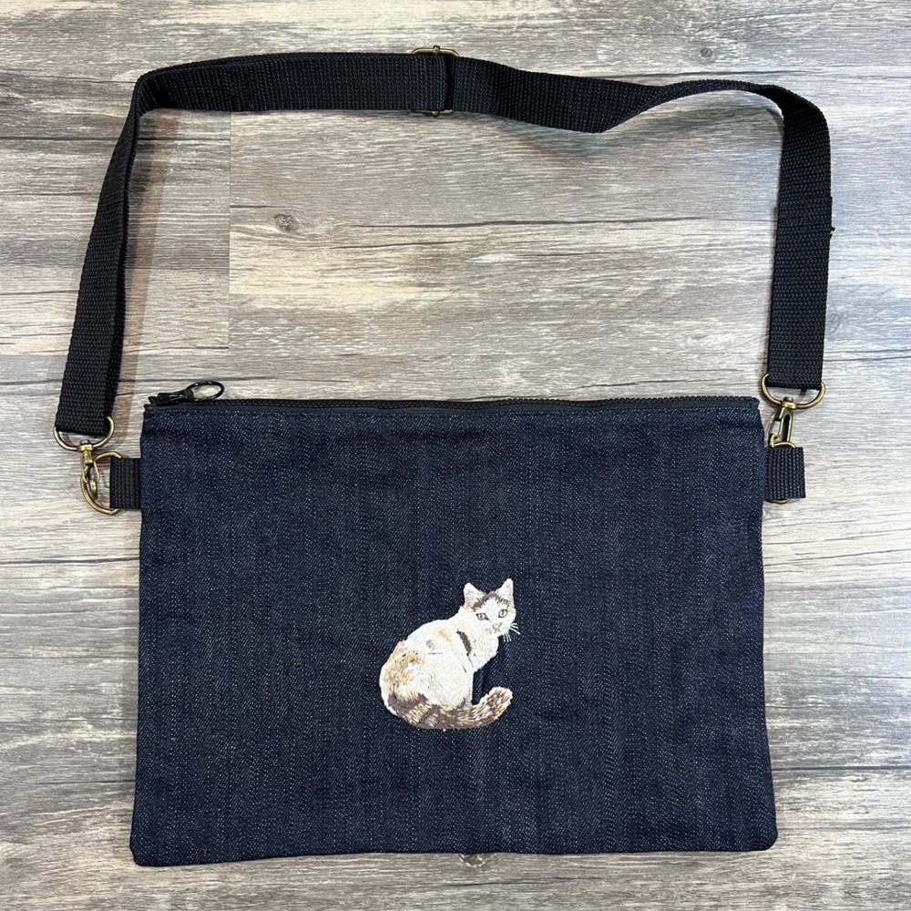 Denim Cat Crossbody Bag Indie Cottagecore Adjustable Strap Zipper‎ Purse